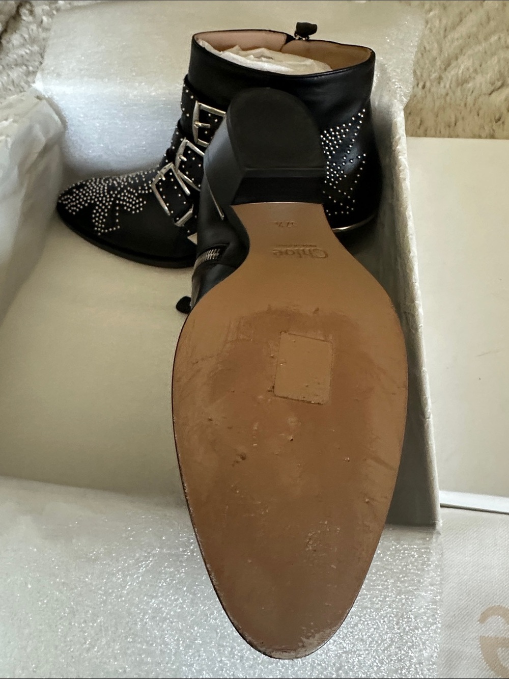Chloe Susanna black leather silver studded ankle boots 7 / 7.5 - Picture 5 of 7